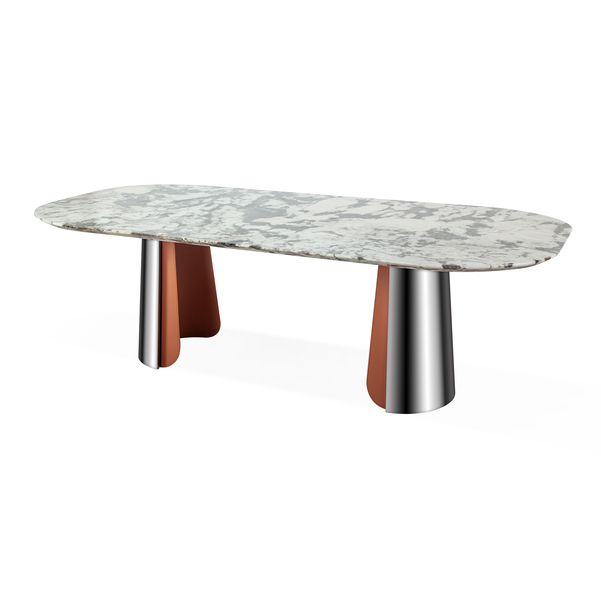 2.4m Upholstered Double‑Leg Stainless‑Steel Dining Table MJ1265 - 图片 2