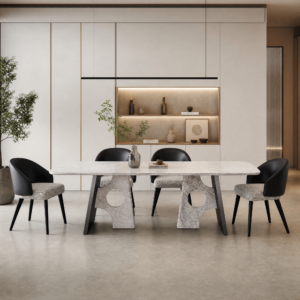 2.4m Geometric Cut‑out Nature Marble Rectangular Dining Table MJ1507