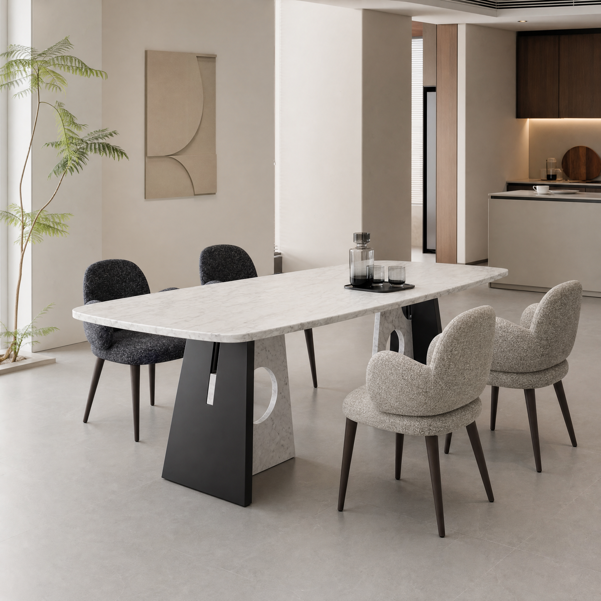 2.4m Geometric Cut‑out Nature Marble Rectangular Dining Table MJ1507 - 图片 2