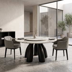 1.5m Penguin Shaped Wood Leg Round Marble Dining Table MJ1521
