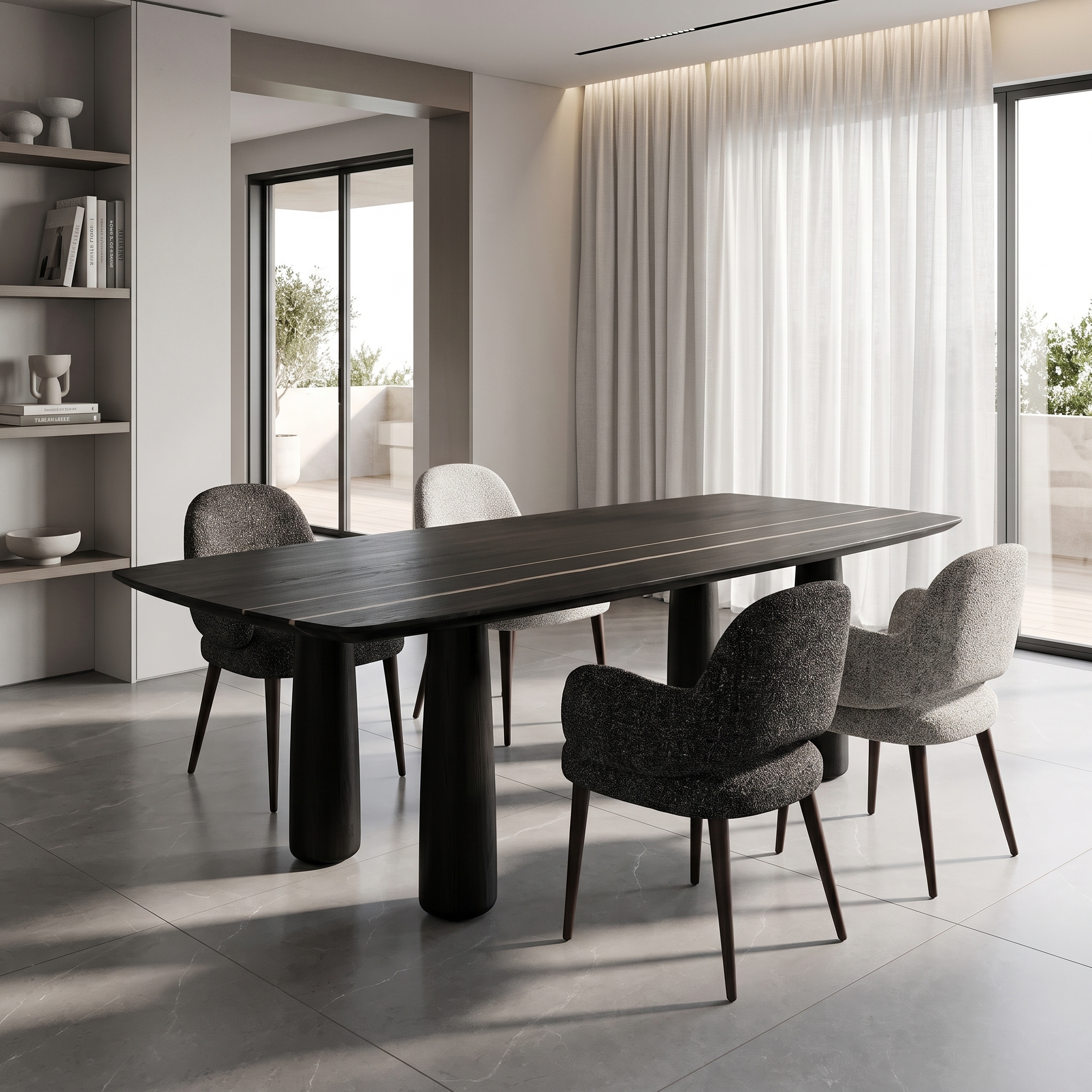 2.4m Lauren Black‑Gold Marble Dining Table with 4 Wooden Legs MJ1510 - 图片 2