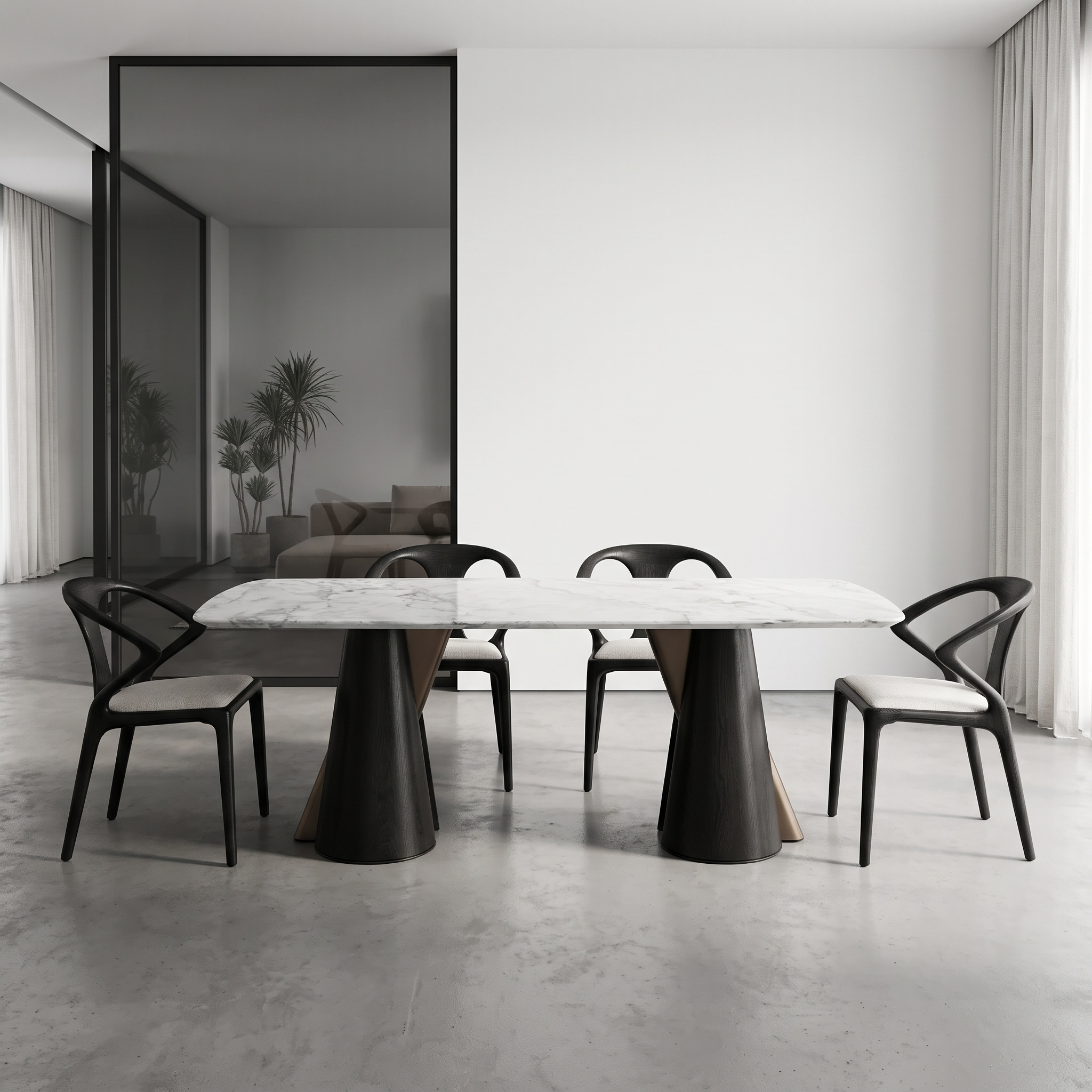 2.4m Natural Marble Dining Table With Wood & Stainless Steel Legs MJ1525 - 图片 2