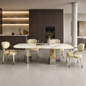 2.4m onyx dining table with three legs design MJ1527