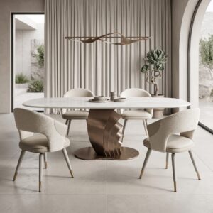 2.4m Sail‑styled Stainless‑Steel Base Marble Dining Table MJ1532