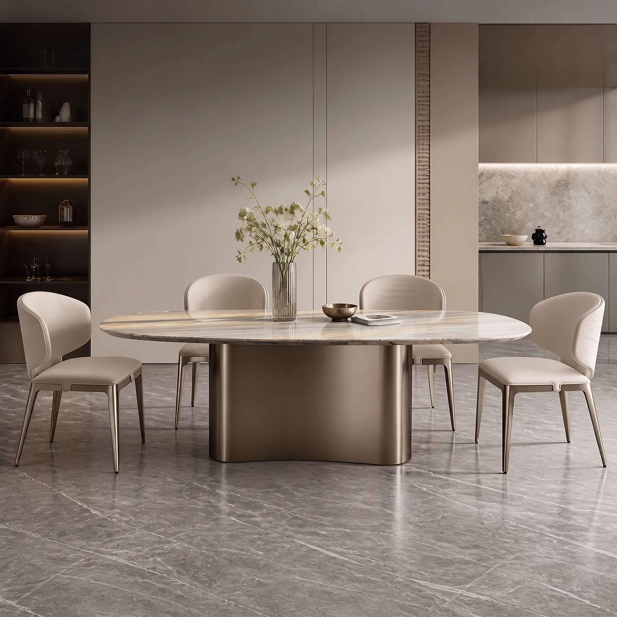 2.4m Irregular‑Shaped Natural Marble Dining Table MJ1539
