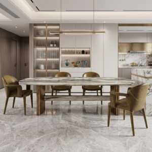 3m Retro‑style natural marble dining table for luxury villas MJ169