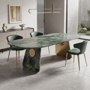 2.2m Green Nature Marble Golden Stainless Steel Dining Table MJ180