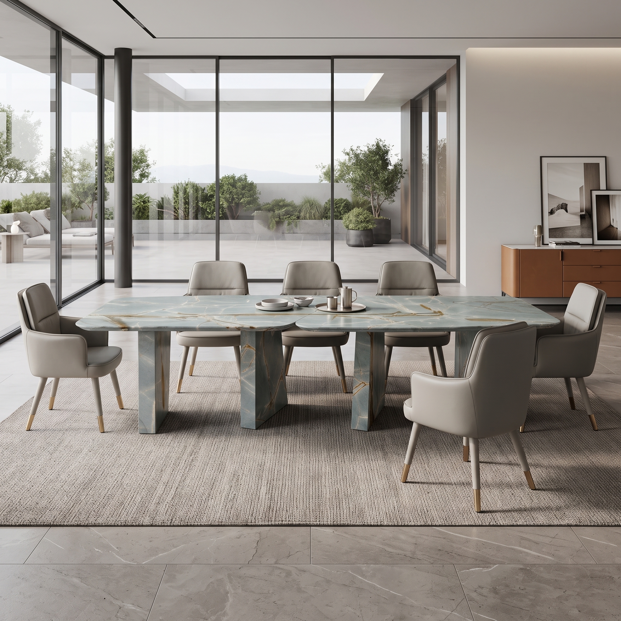 3.2m Villa Big Size Four Legs Nature Marble Dining Table MJ605
