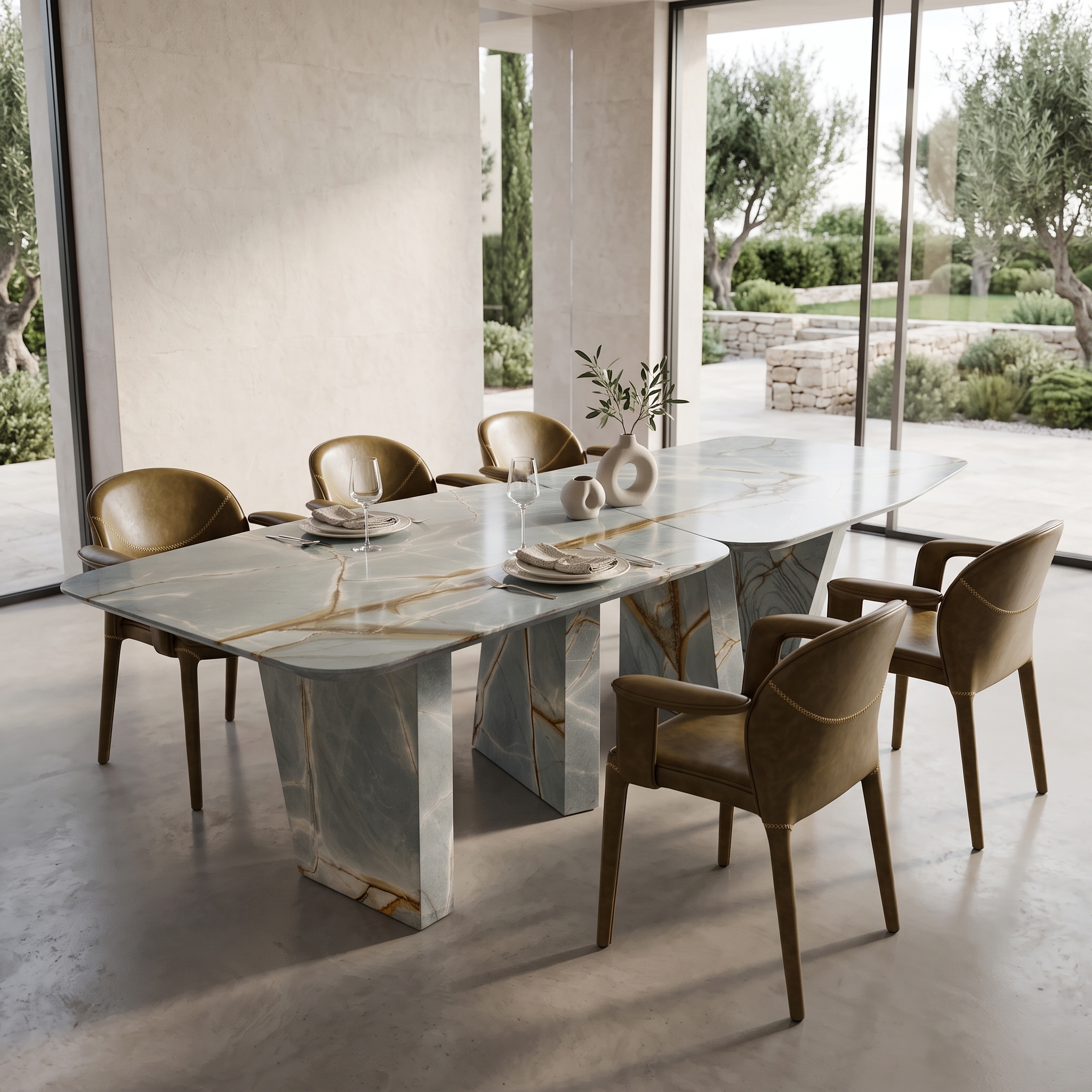 3.2m Villa Big Size Four Legs Nature Marble Dining Table MJ605 - 图片 2