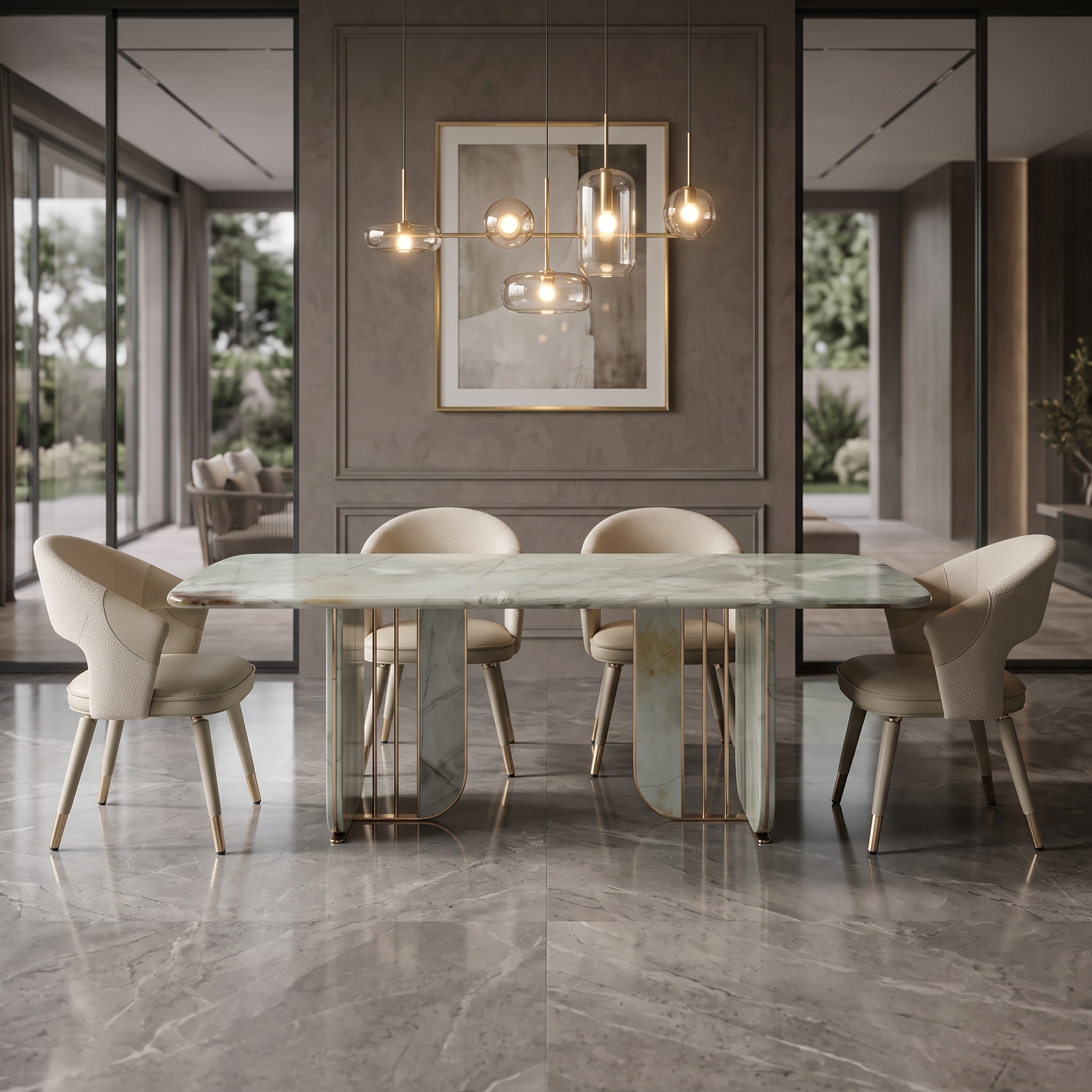 2.4m Luxury Tiffany Green Natural Marble Dining Table MJ612