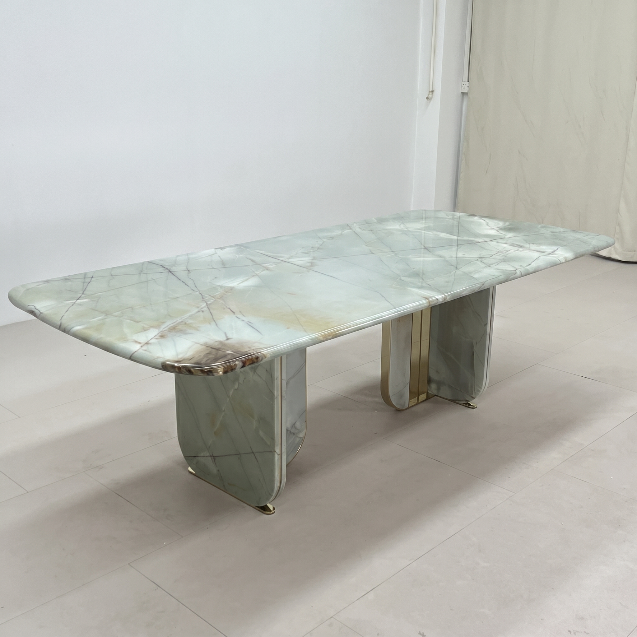 2.4m Luxury Tiffany Green Natural Marble Dining Table MJ612 - 图片 3