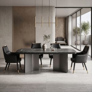 2.4m Classic‑style Nature Marble Table With Wooden Frame Dining Table MJ167