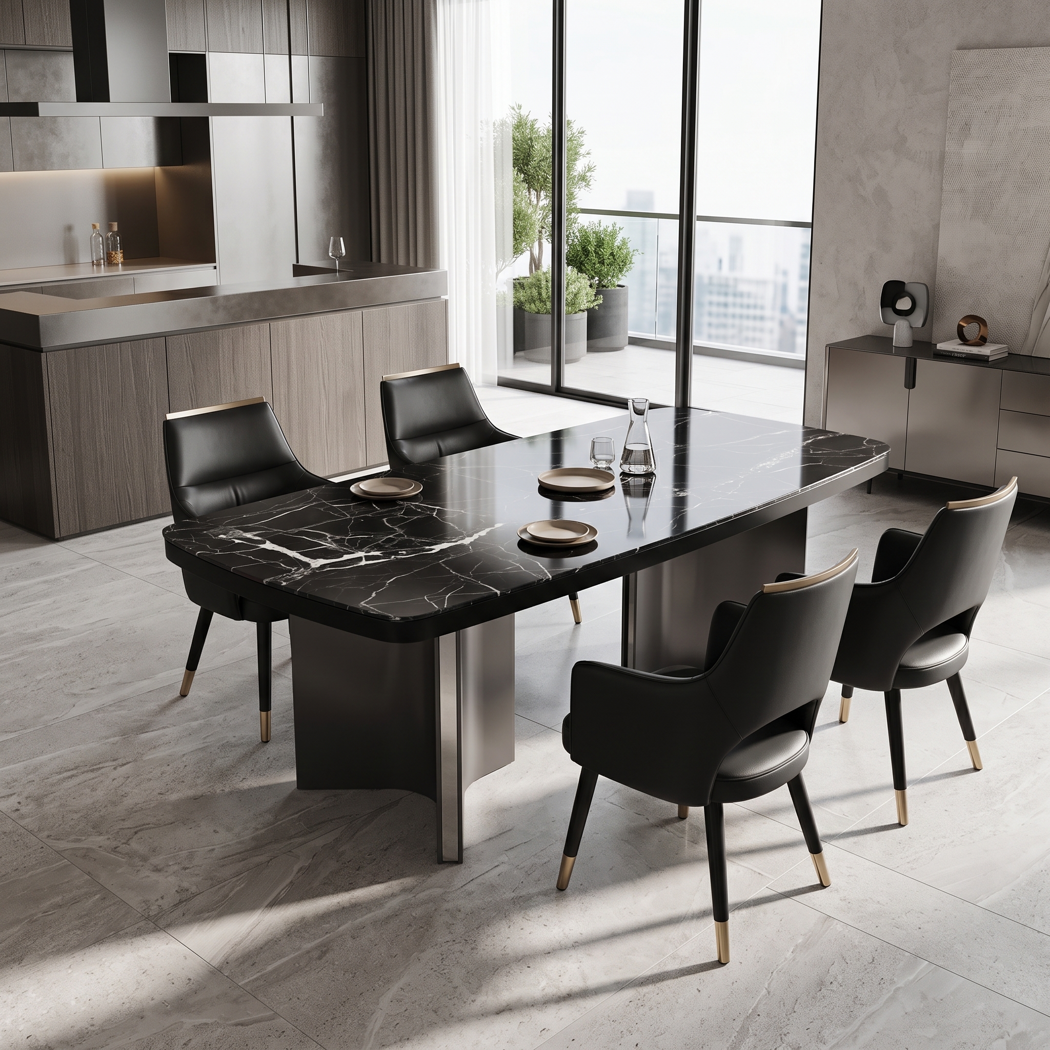 2.4m Classic‑style Nature Marble Table With Wooden Frame Dining Table MJ167 - 图片 2