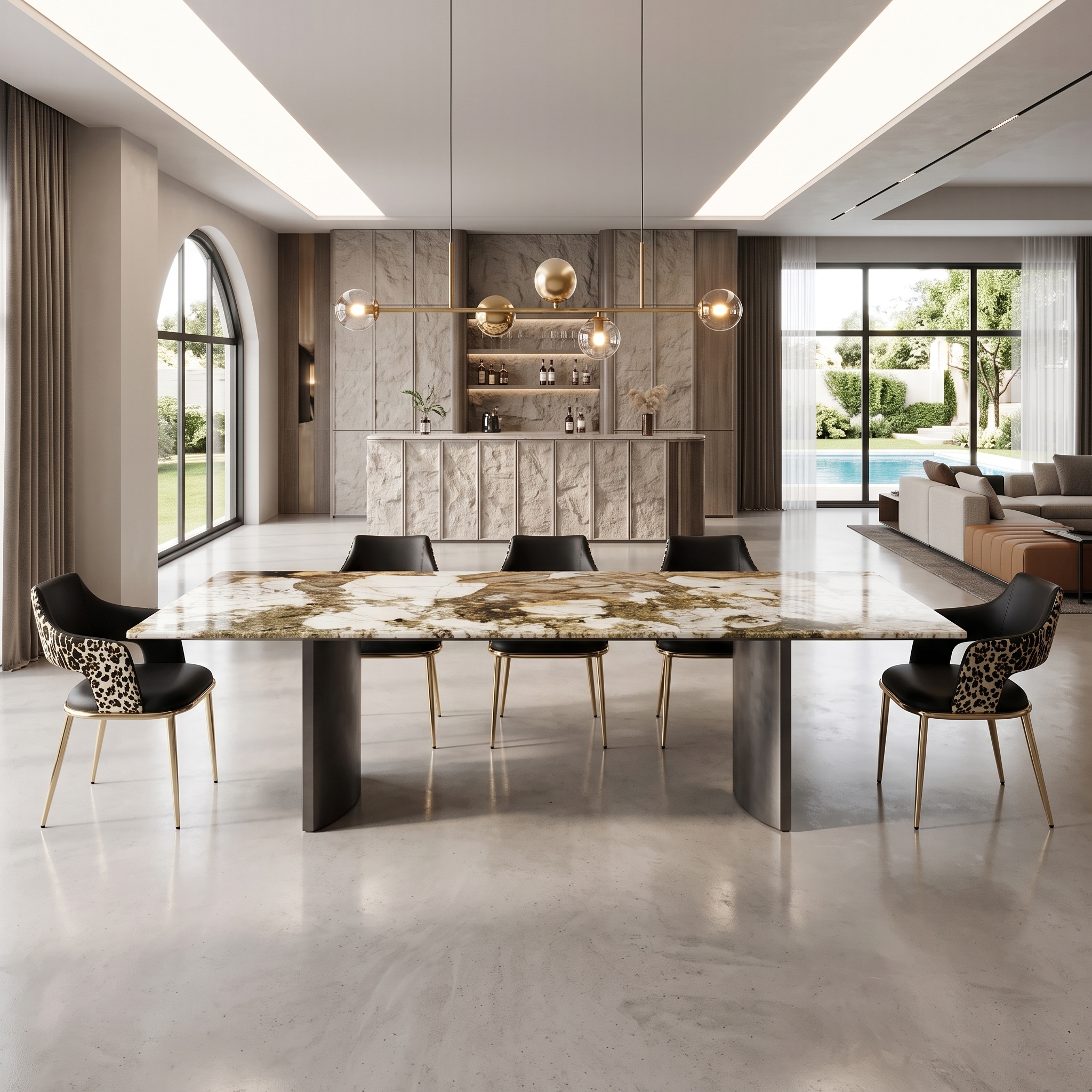 2.8m Pandora Nature Marble Luxury Villa Dining Table MJ1223