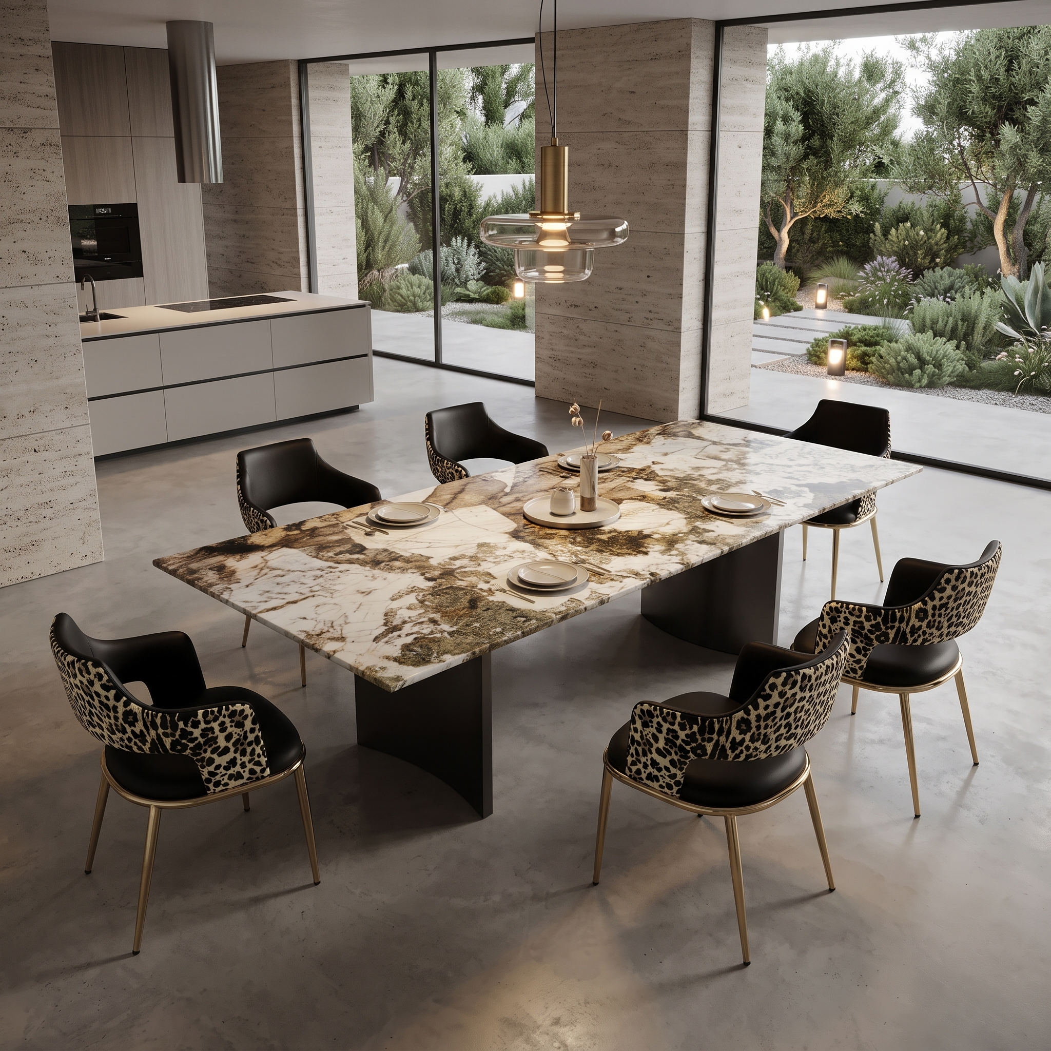 2.8m Pandora Nature Marble Luxury Villa Dining Table MJ1223 - 图片 2