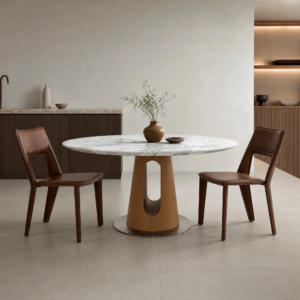 1.5m Natural‑marble Round Dining Table With Waist‑shaped Upholstered Base MJ1272A