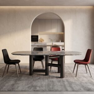 2.4m Bamboo‑Structured Bracket Nature Marble Dining Table MJ1280