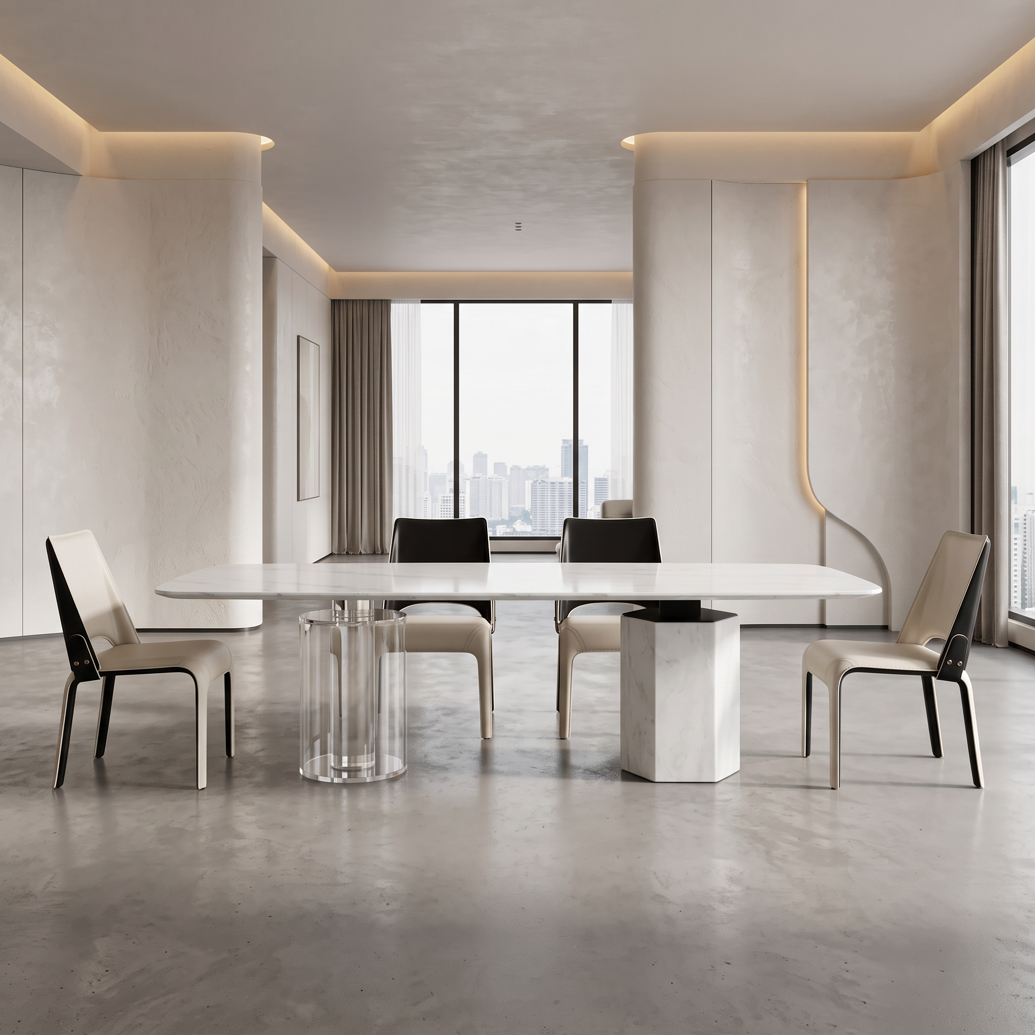 2.6m Asymmetric Dual‑base Onyx Nature Marble Dining Table MJ1281