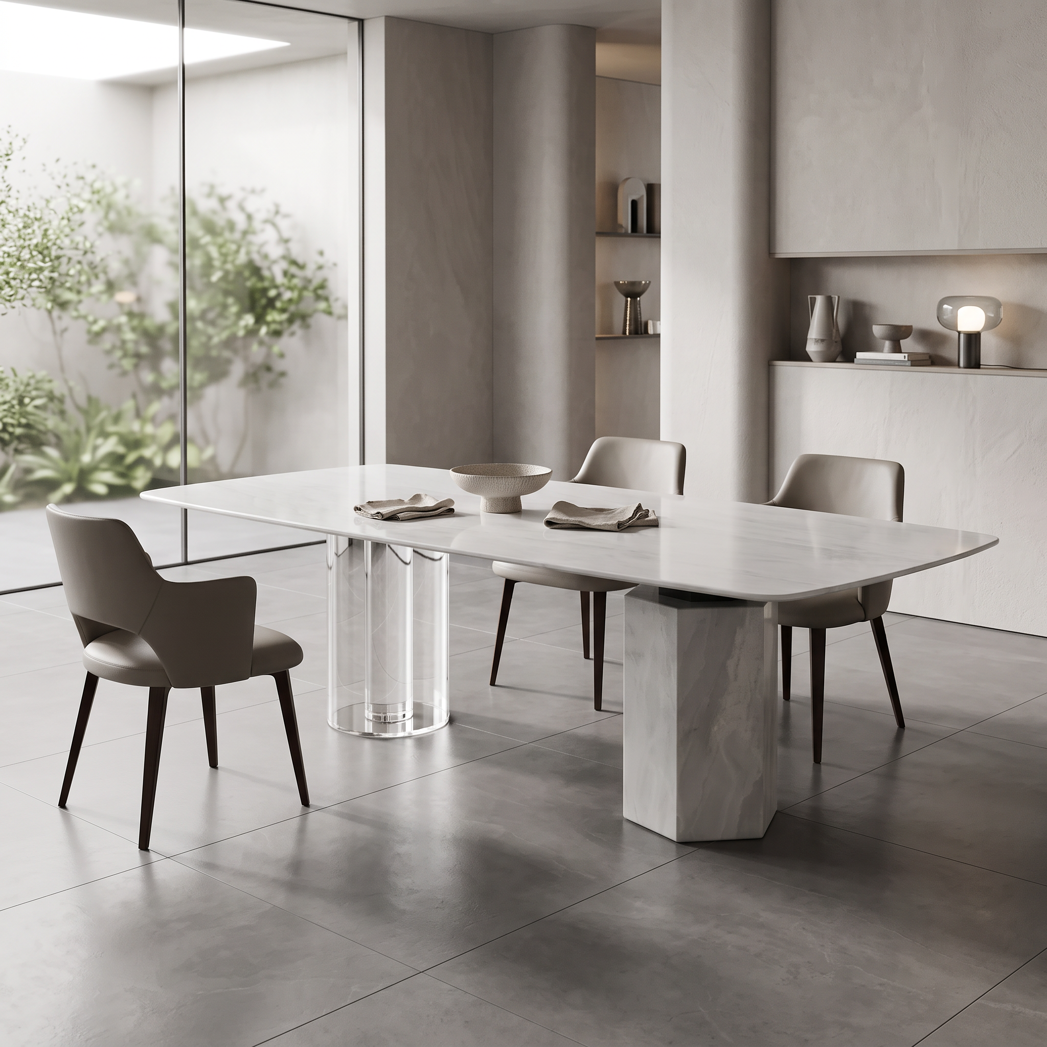 2.6m Asymmetric Dual‑base Onyx Nature Marble Dining Table MJ1281 - 图片 2