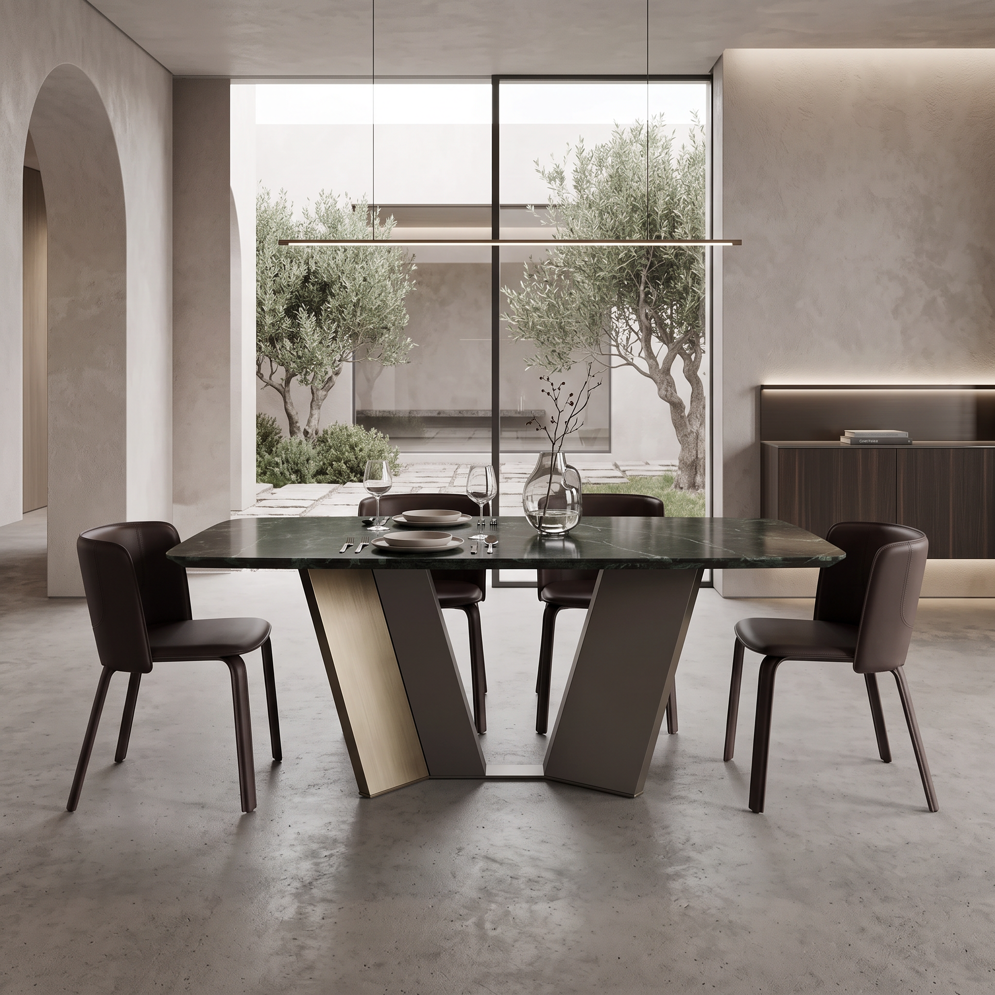 2.2m Sleek Light‑Luxury Upholstered Stainless‑Steel & Natural Marble Dining Table MJ1287
