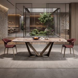 2.4m V‑Frame Tempered Glass Stainless Steel Marble Dining Table MJ1290