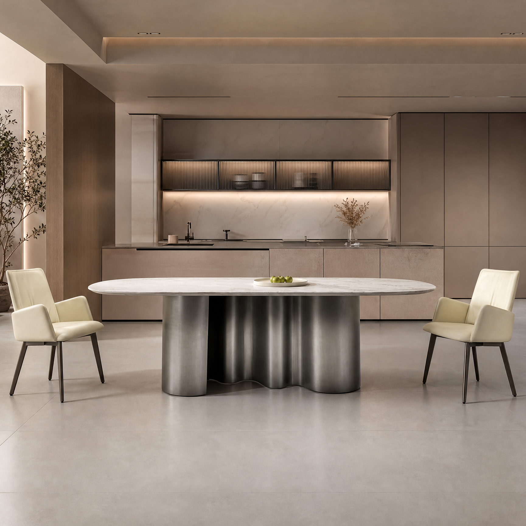 2.4m Wave‑designed Natural Marble Dining Table MJ1296