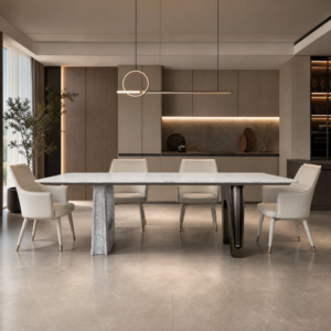 2.4m Fendi‑style Dining Table with Solid Natural Marble Pedestal Base MJ1297