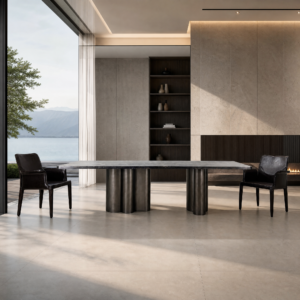 3m Vintage Villa Natural Marble Dining Table, Stainless Steel Legs MJ1293