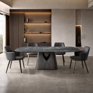 2.4m Vintage Rivet Hollow‑out Natural Marble Dining Table MJ1299