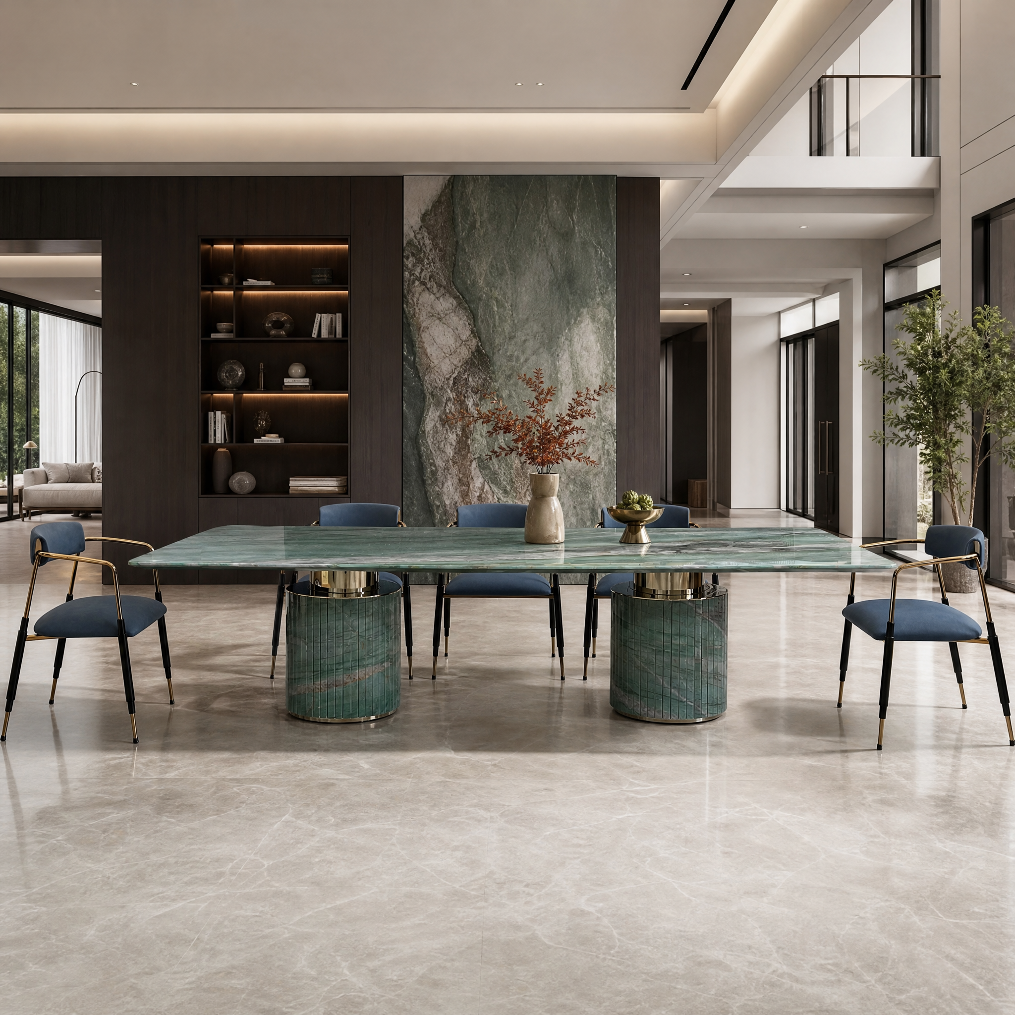 3.5m Luxury Villa House Nature Green Marble Dining Table MJ1302