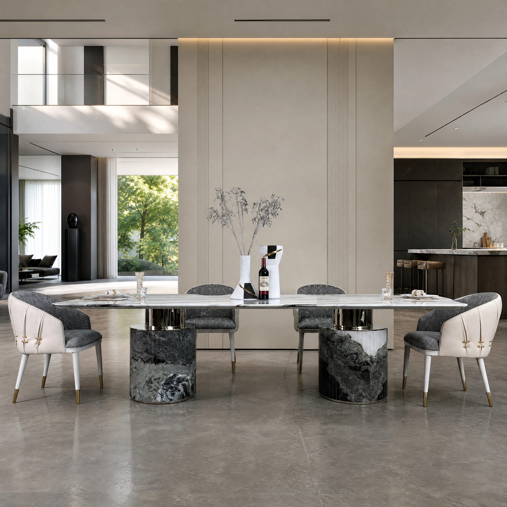 3.5m Luxury Villa House Nature Green Marble Dining Table MJ1302 - 图片 3