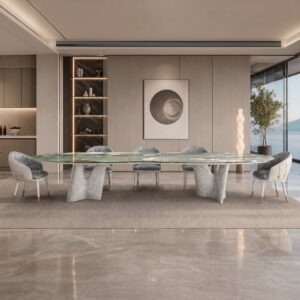 5.2m Large Size Solid Big Tree Legs Nature Marble Dining Table MJ1305