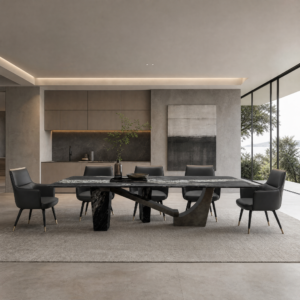 3m Asymmetric Dislocated Table Base Black Nature Marble Dining Table MJ1307