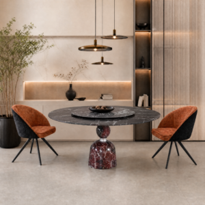 1.5m Red Nature Marble Solid Stone Base Dining Table MJ1308