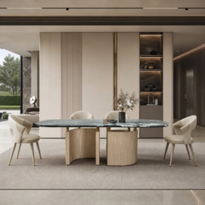 2.4m Prada‑Green Natural Marble With PU Base Dining Table MJ1311