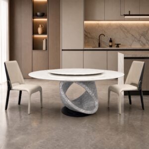 1.8m Solid Natural Stone Hollow‑out Arabescato Round Table MJ1316