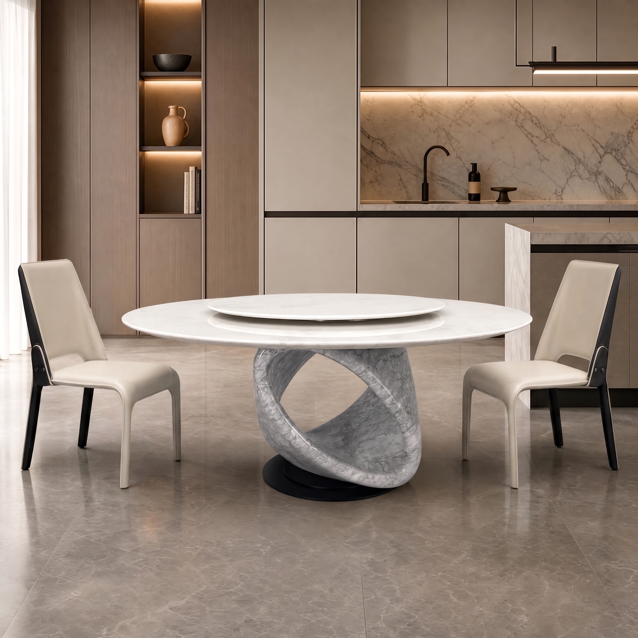 1.8m Solid Natural Stone Hollow‑out Arabescato Round Table MJ1316
