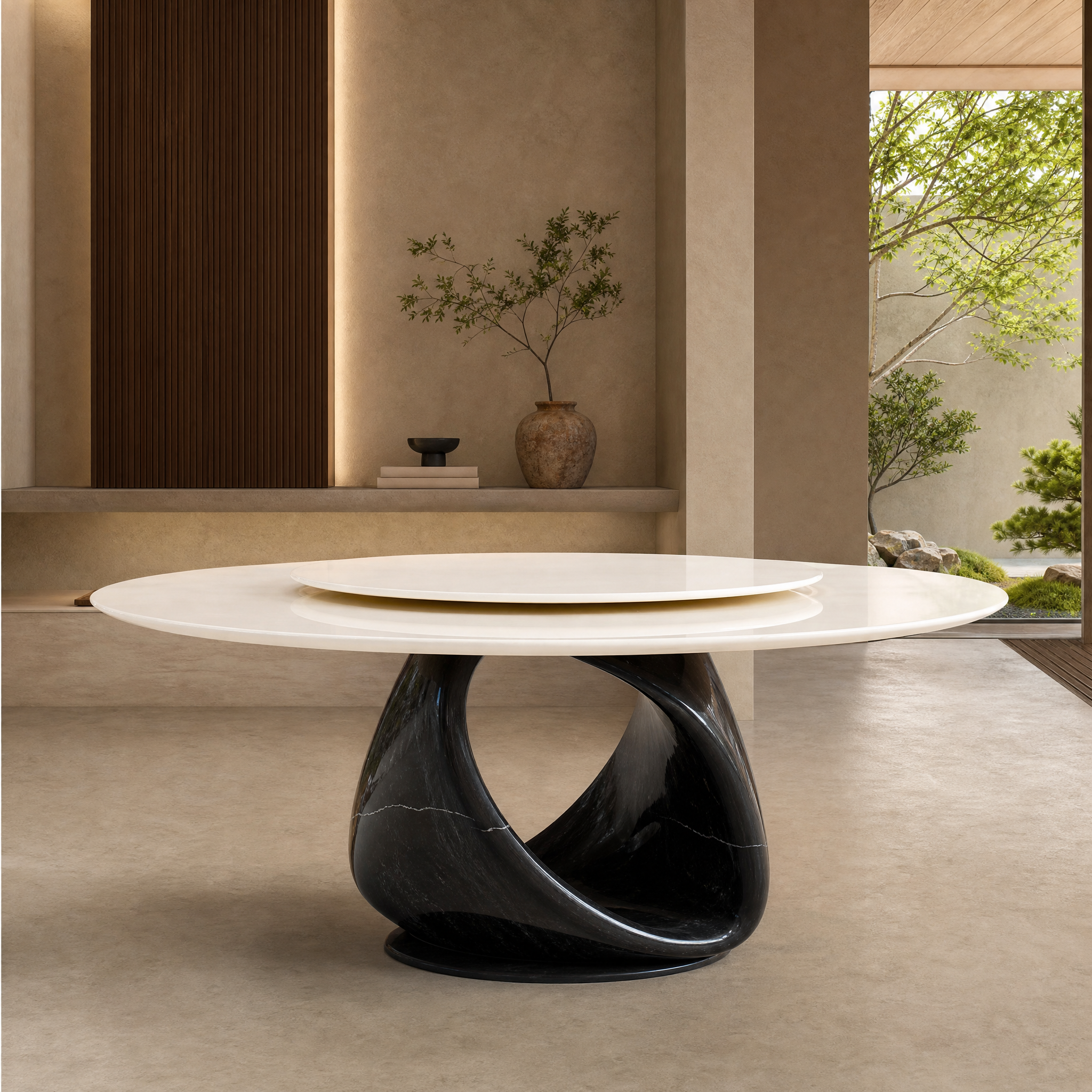1.8m Solid Natural Stone Hollow‑out Arabescato Round Table MJ1316 - 图片 2