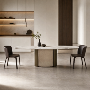 2.4m Spliced Stainless Steel & PU Pedestal Dining‑Table MJ1325