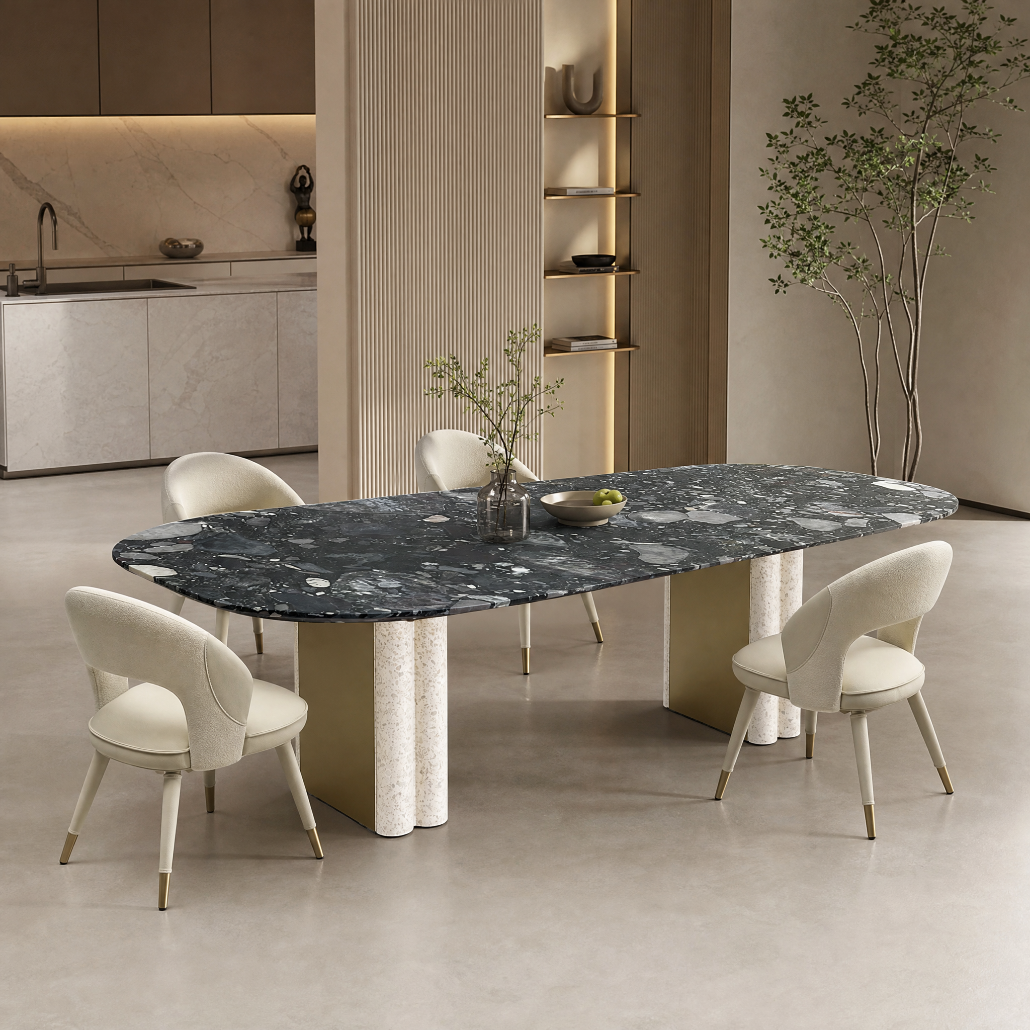 2.4m Elegant Terrazzo Marble Dining‑Table Structure MJ1327 - 图片 2