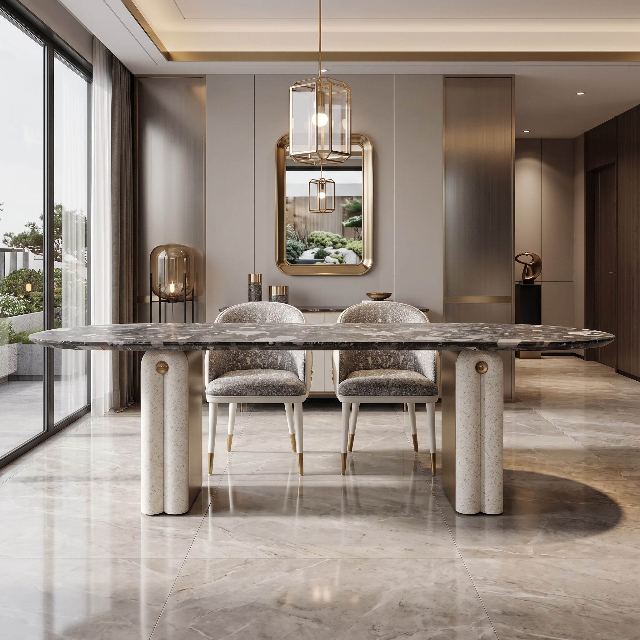2.4m Elegant Terrazzo Marble Dining‑Table Structure MJ1327