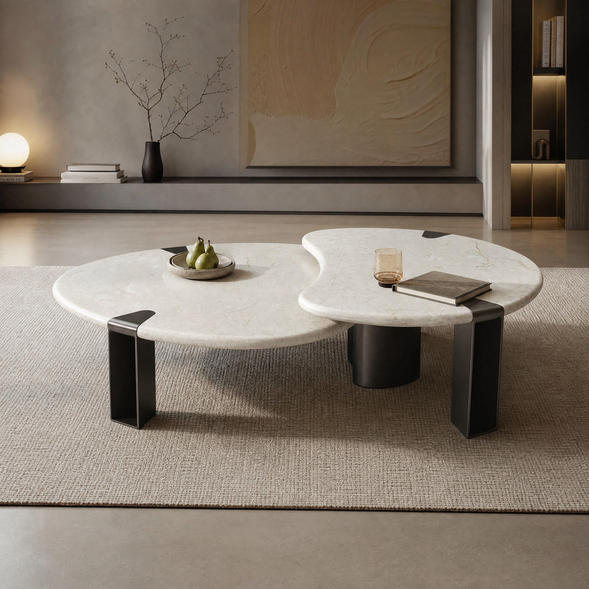 1.4m Irregular Combined Moon Yellow Nature Marble Coffee Table MJ2092
