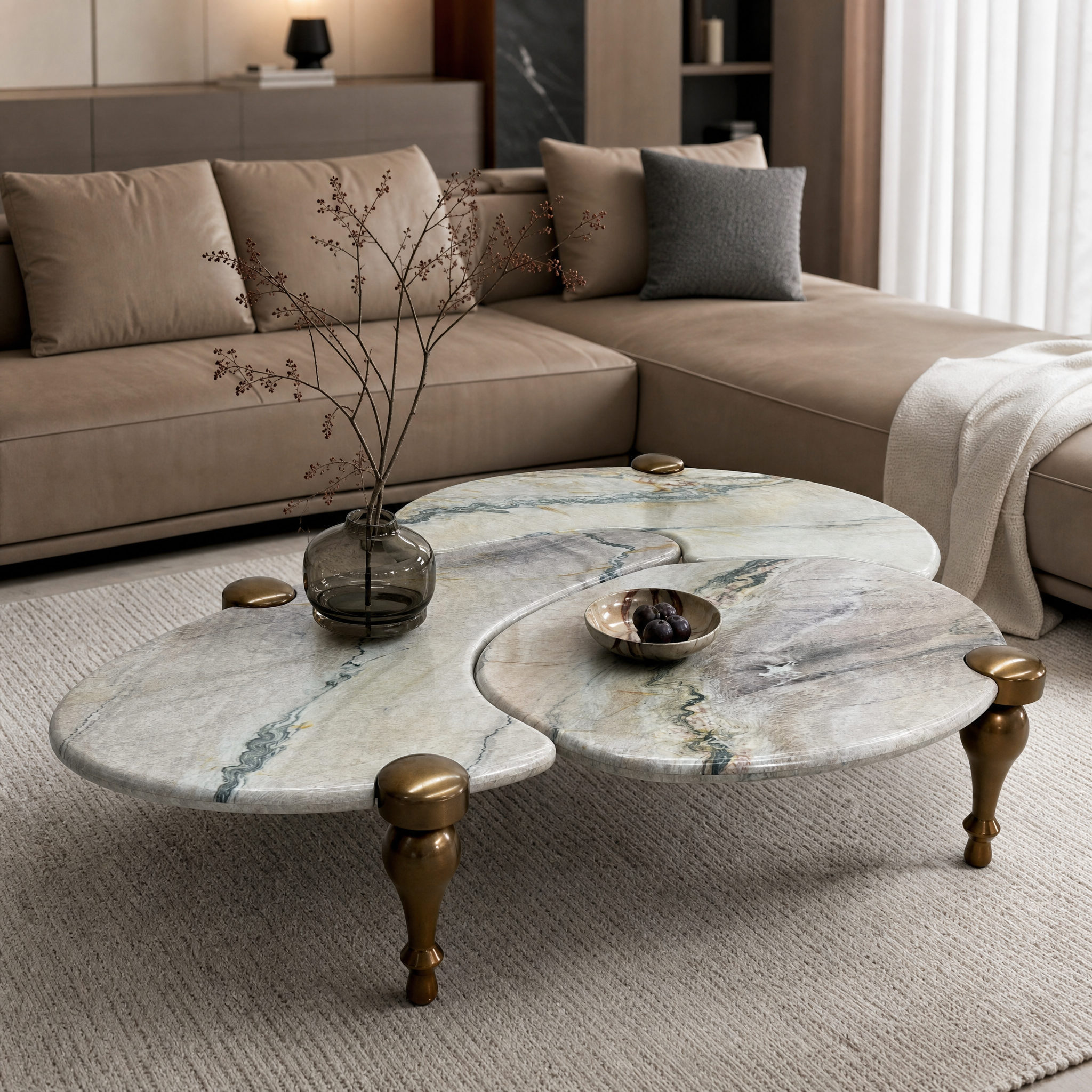 1.5m Vintage Irregular Natural Marble Coffee Table With Gourd‑shaped Legs MJ2091 - 图片 2