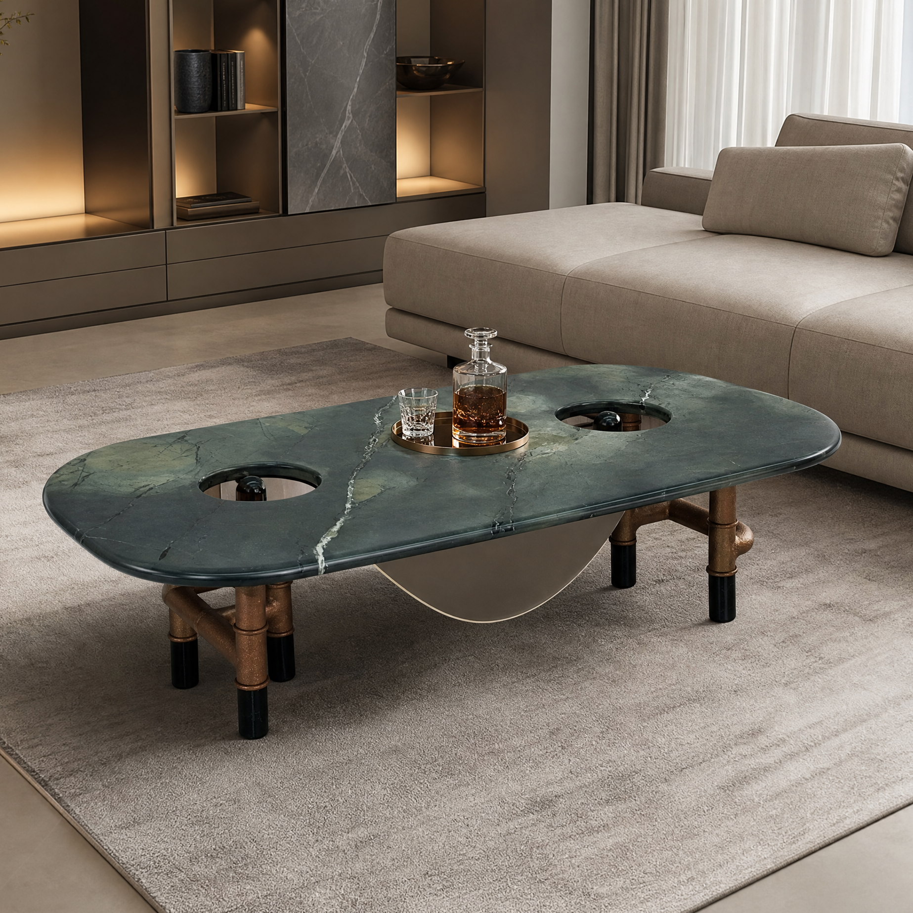 1.5m Unique Water‑pipe Design Edinburgh Green Coffee Table MJ2093 - 图片 2