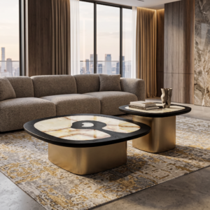 1m Inlaid Onyx Square‑Base Nesting Coffee Table Set MJ2097