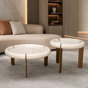 Wabi‑Sabi Style Ring‑shaped Solid Natural Stone Coffee‑Table Set MJ2016