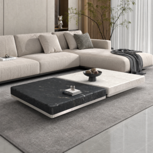 1.2m Large‑Sized Black‑&‑White Nature Marble Coffee‑Table Set For Villa MJ2110