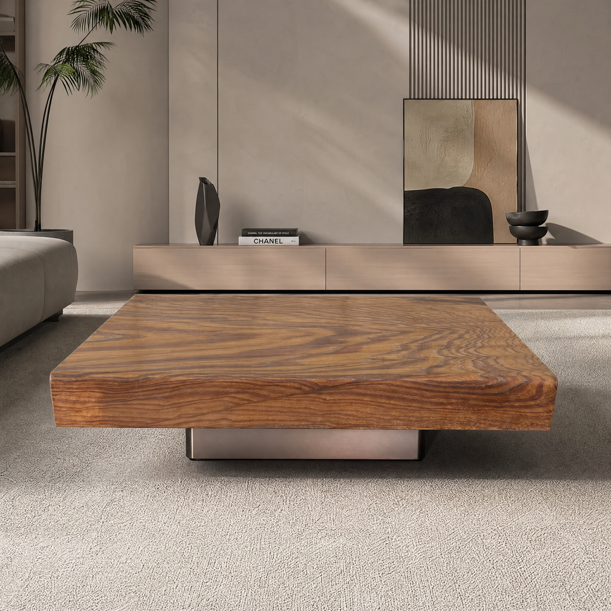 1.1m Wood‑Grain Natural Marble Irregular Square Floating Coffee Table MJ2111 - 图片 4
