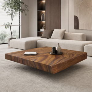 1.1m Wood‑Grain Natural Marble Irregular Square Floating Coffee Table MJ2111