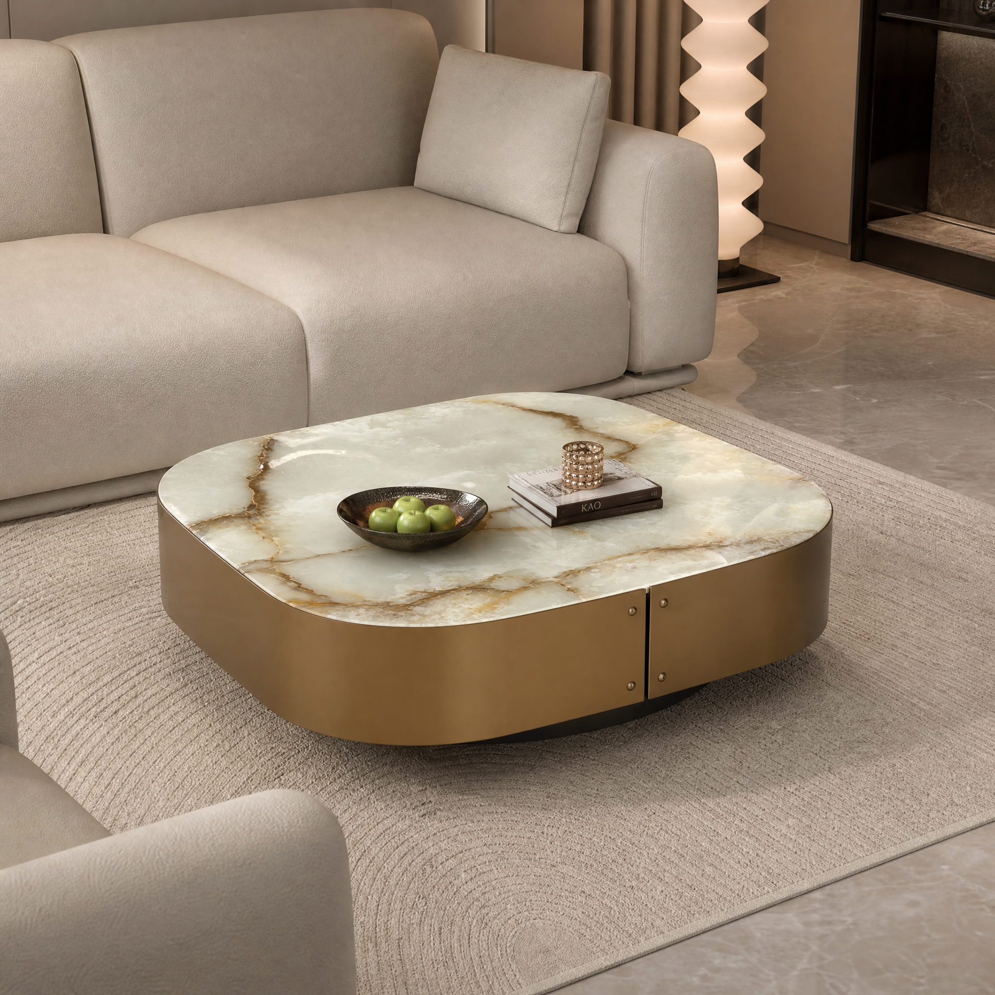 1.2m Onyx Nature Marble Coffee Table With Floating Base Design MJ2089 - 图片 2